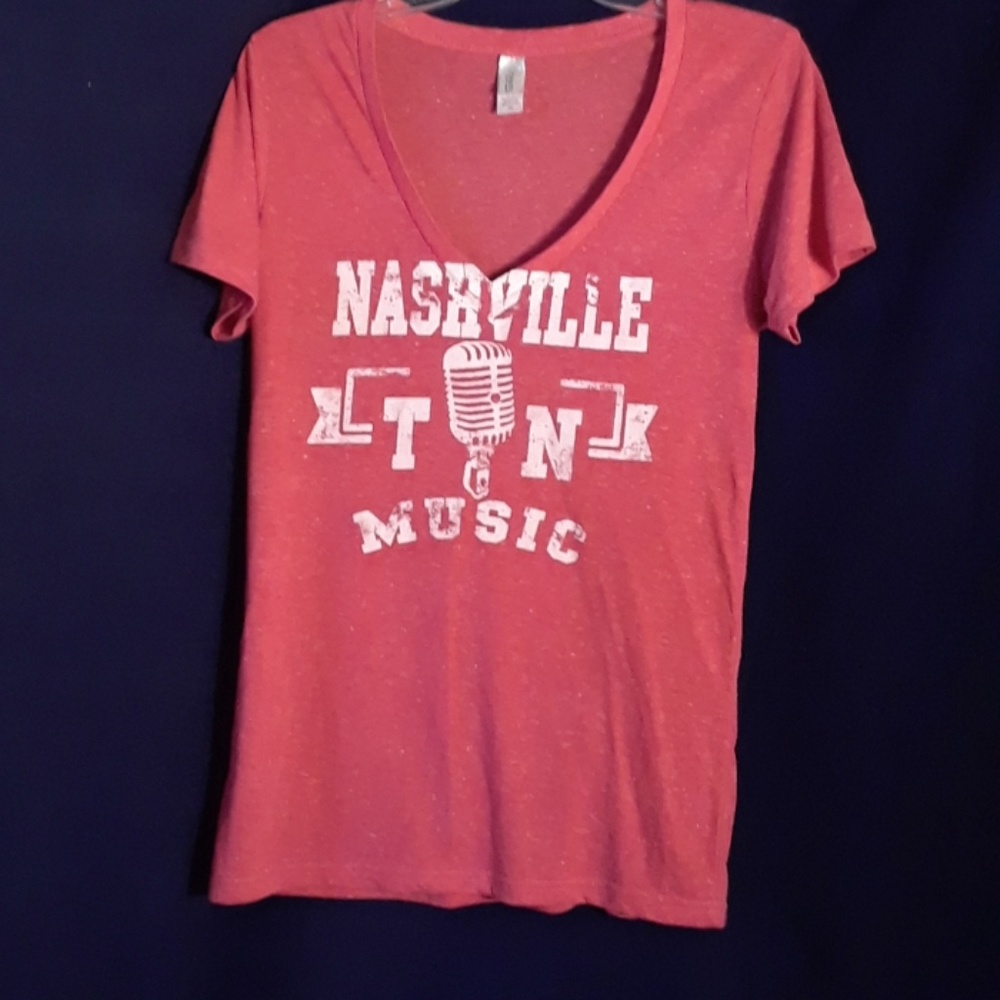 Red "Nashville Music" v-neck short sleeve T